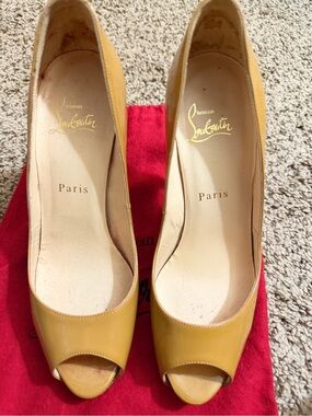 Christian Louboutin Yellow Patent Peep-Toe Pumps